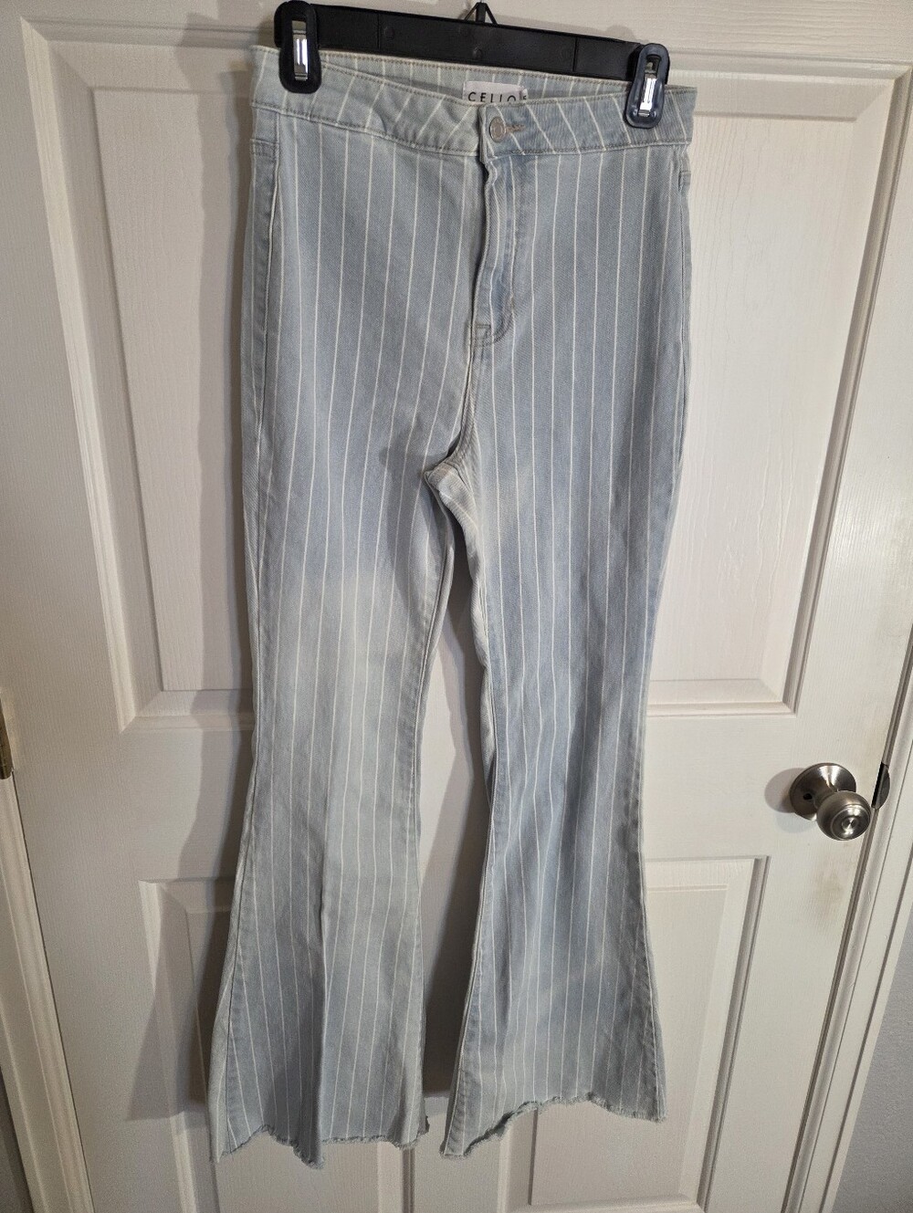 Cello Light Blue White Striped Flare Jeans Size 5